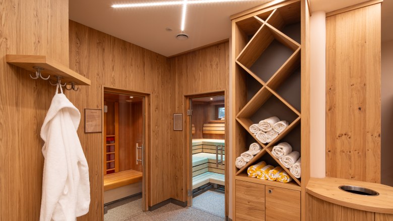 The modern wellness area with Finnish sauna, steam bath, infrared cabin and a bio sauna