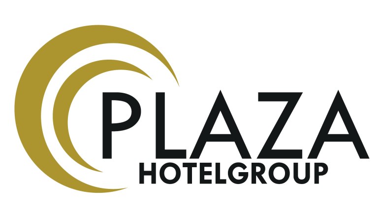 Logo of the Plaza Hotelgroup with golden semicircles and black text.